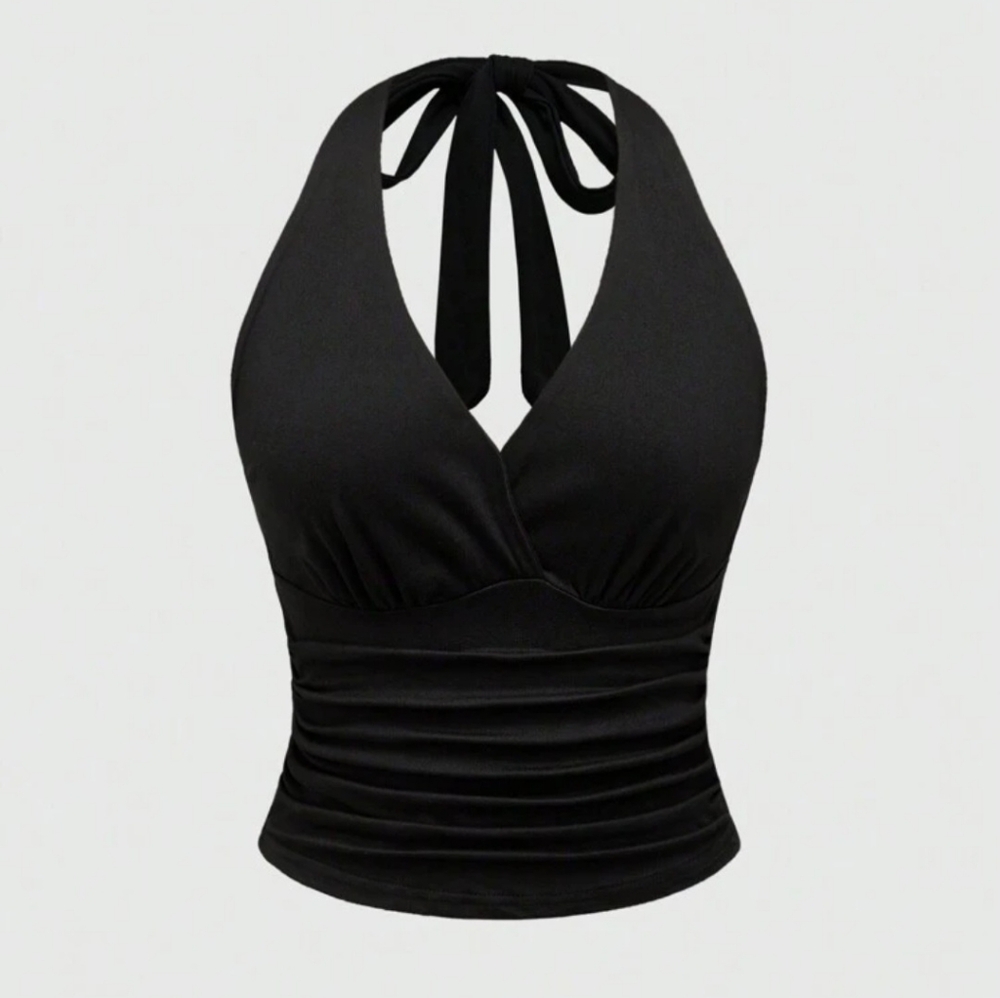 Black Halter Neck Tie Top
